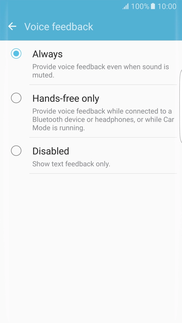 Press the required setting to turn the function on or off.