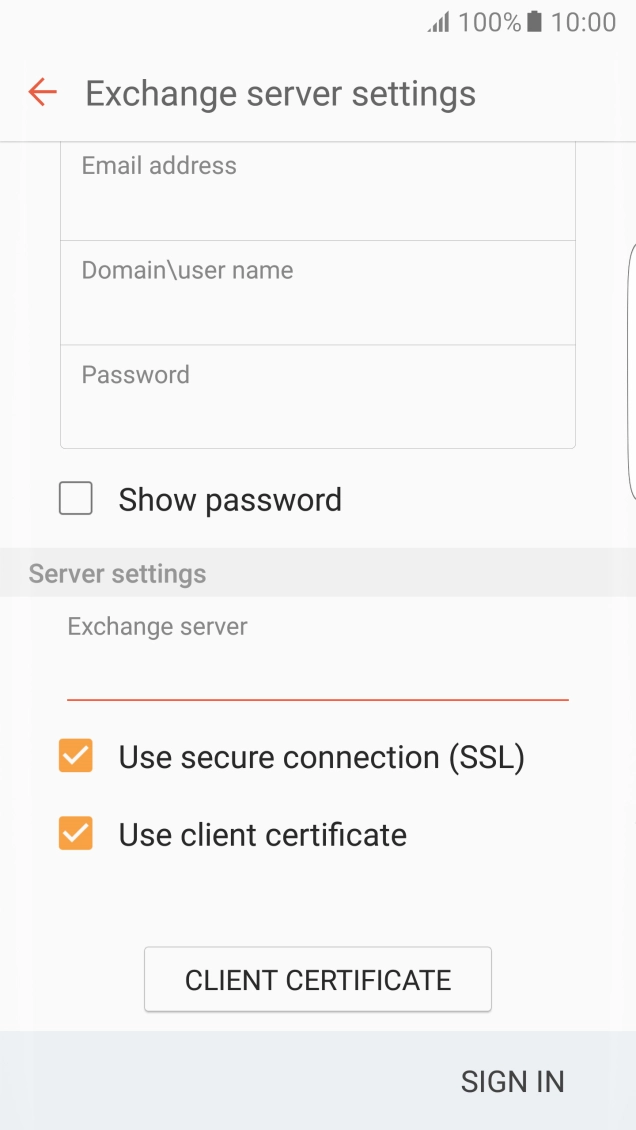 If you turn on the function, press CLIENT CERTIFICATE and follow the instructions on the screen to install the required certificate.