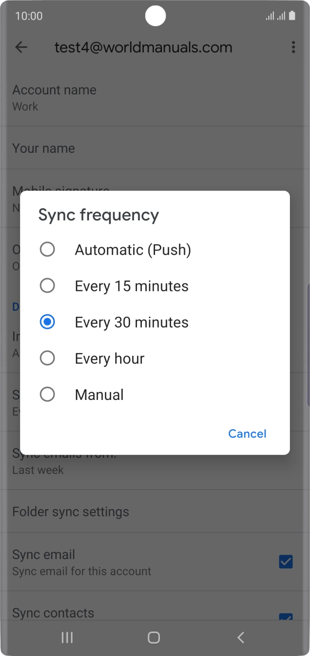 Press the required setting.