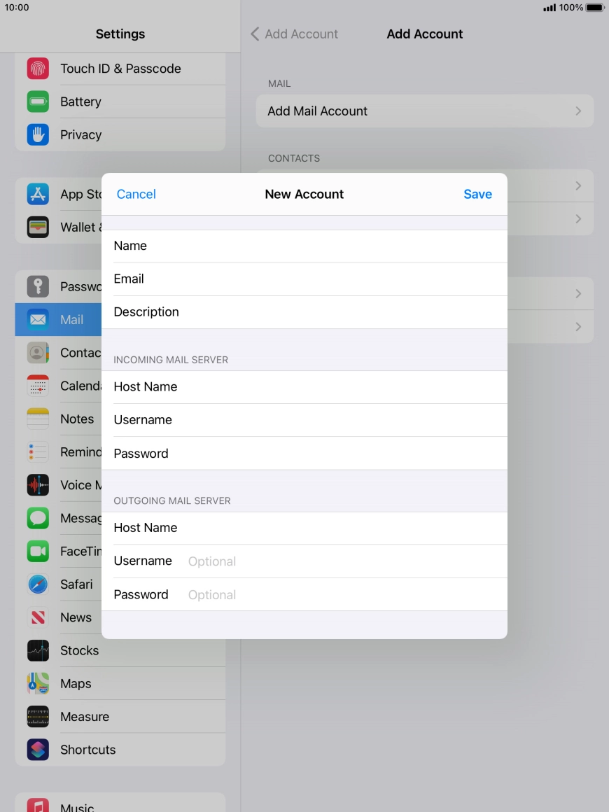 Press Username and key in the username for your email account.