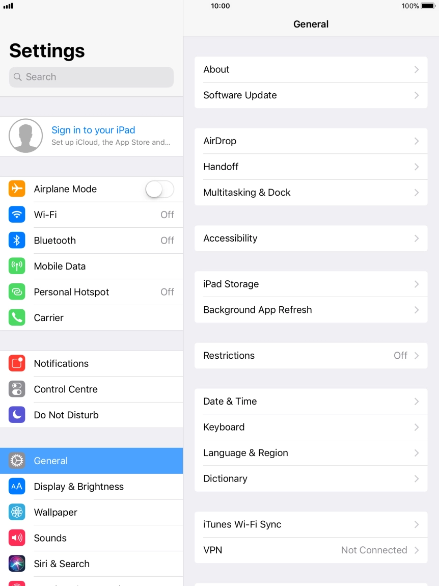 Press Sign in to your iPad. Press Sign in to your iPad.