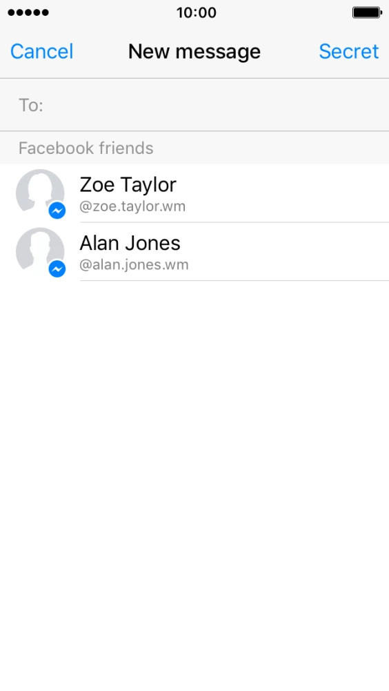 Press the search field and key in the first letters of the recipient's name. Press the search field and key in the first letters of the recipient's name.