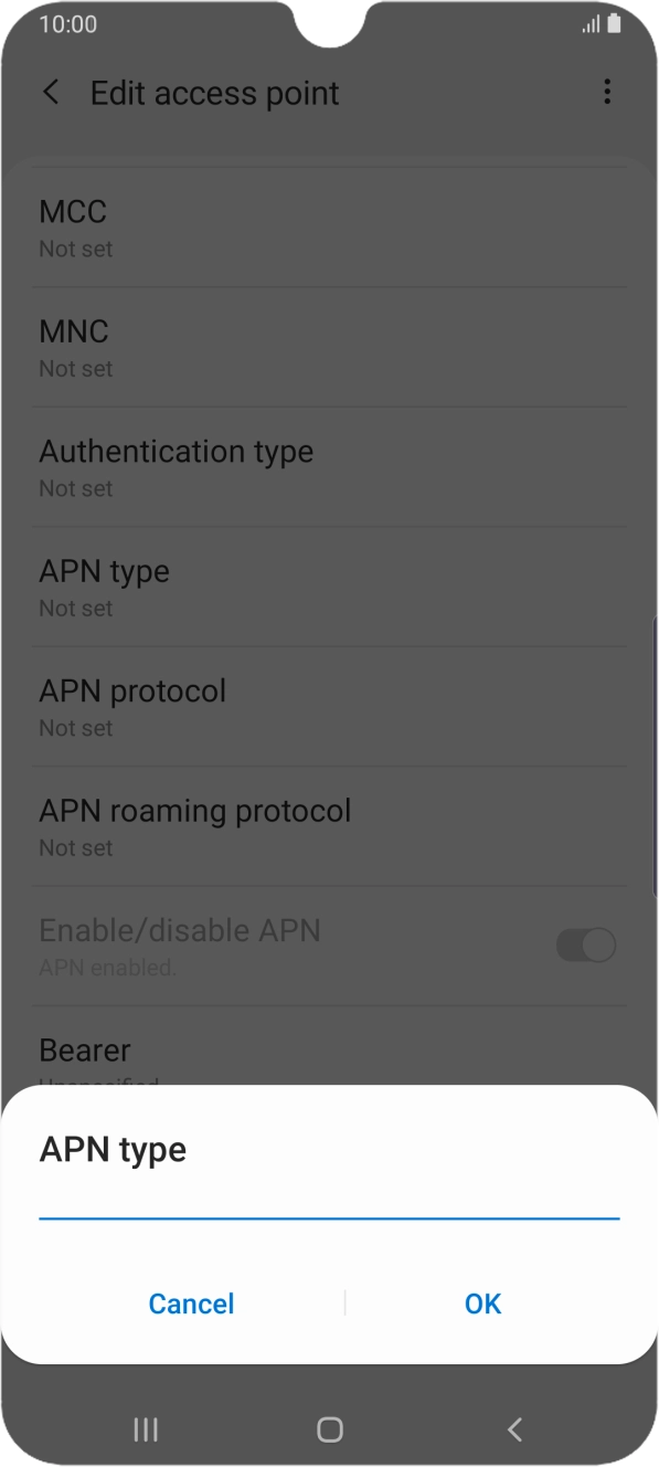 Key in default and press OK.