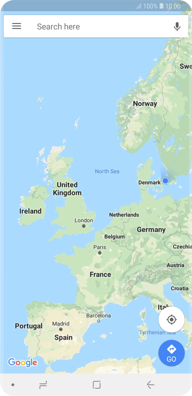 Press the search field and key in the required destination.
