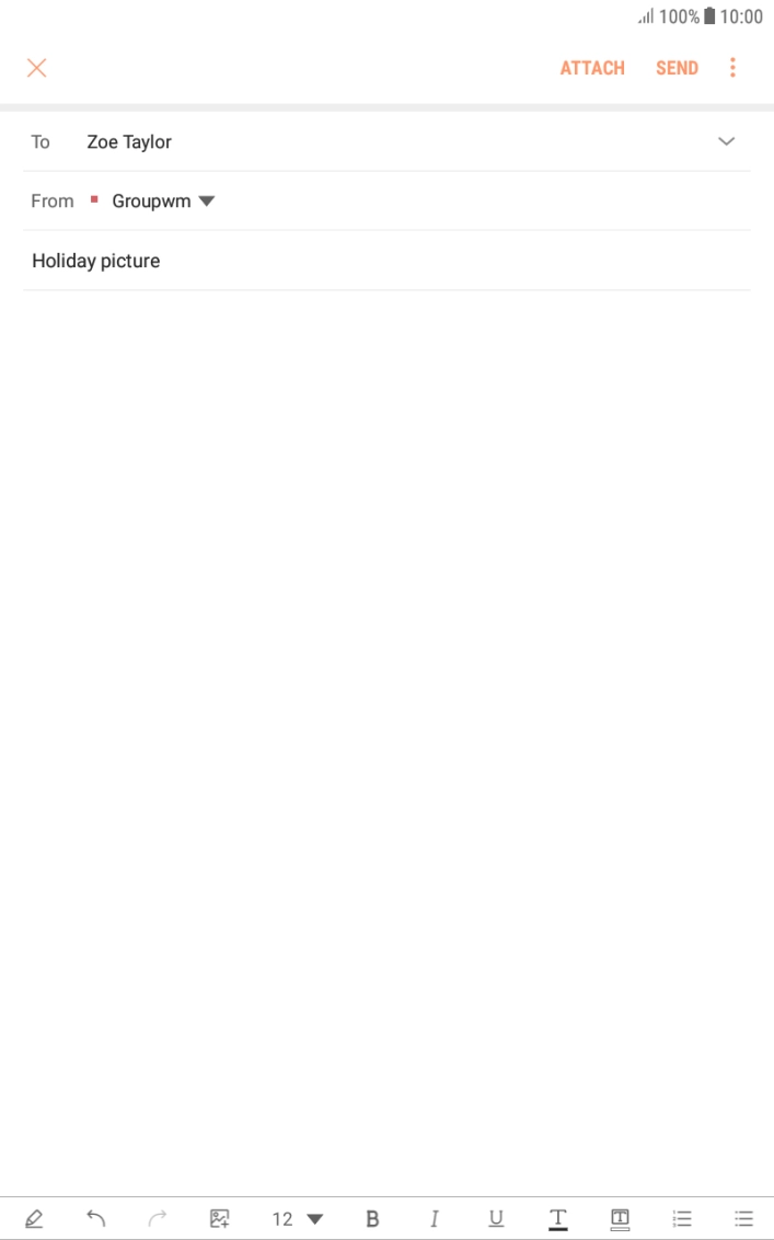 Press the text input field and write the text for your email.