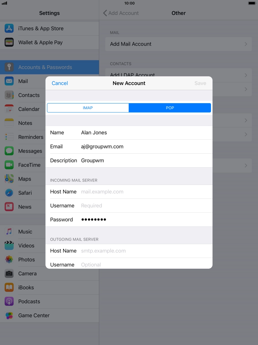 Press Host Name and key in the name of your email provider's incoming server.