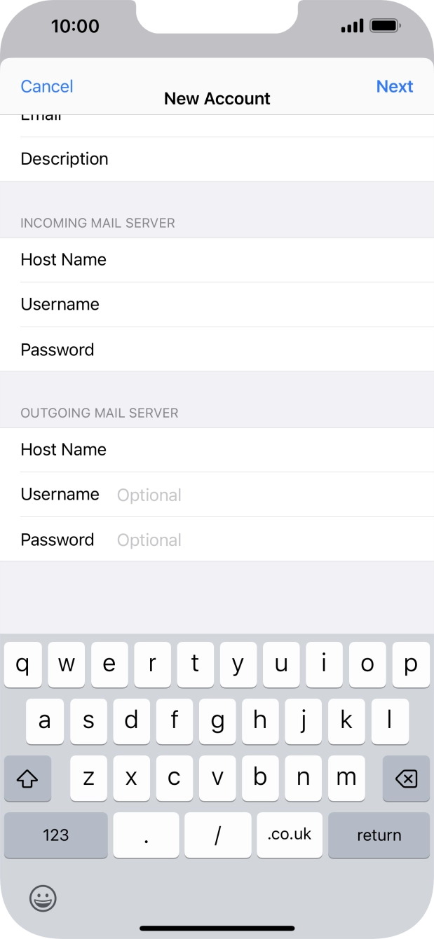 Press Username and key in the username for your email account.