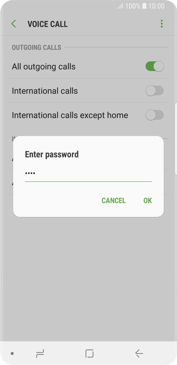 Key in your call barring password and press OK.