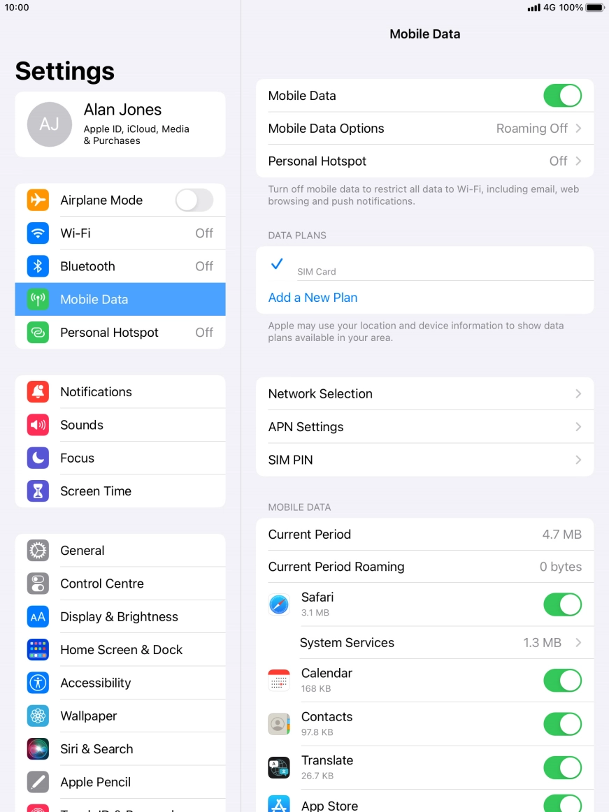 Press Mobile Data Options. Press Mobile Data Options.