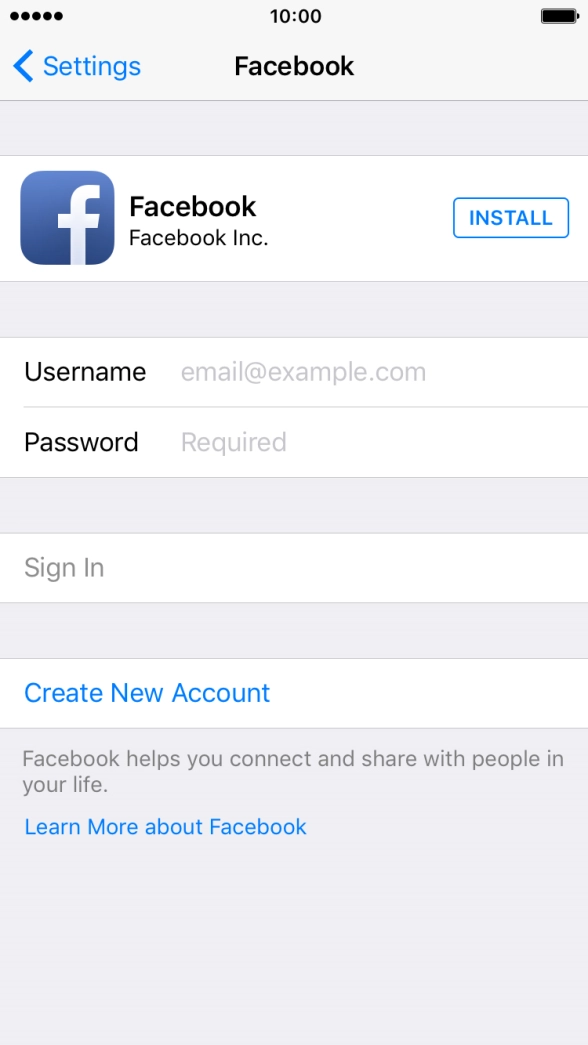 Press INSTALL and wait while Facebook is installed.