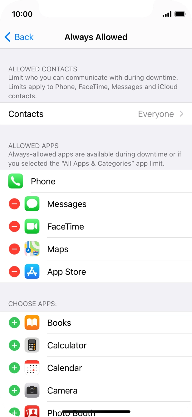 Press the remove icon next to the required app to remove it from the list of allowed apps during Downtime.