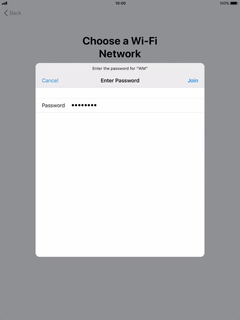 Key in the password for the Wi-Fi network and press Join.