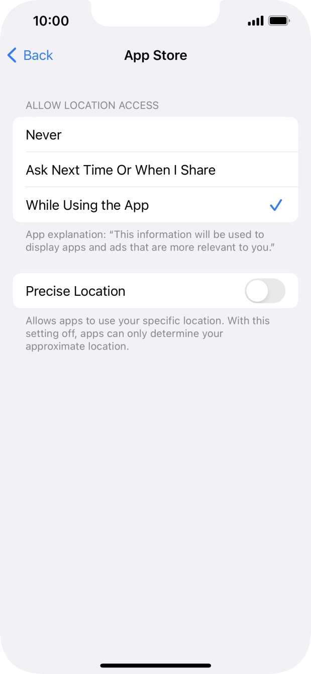 Press the required setting to turn the function on or off.