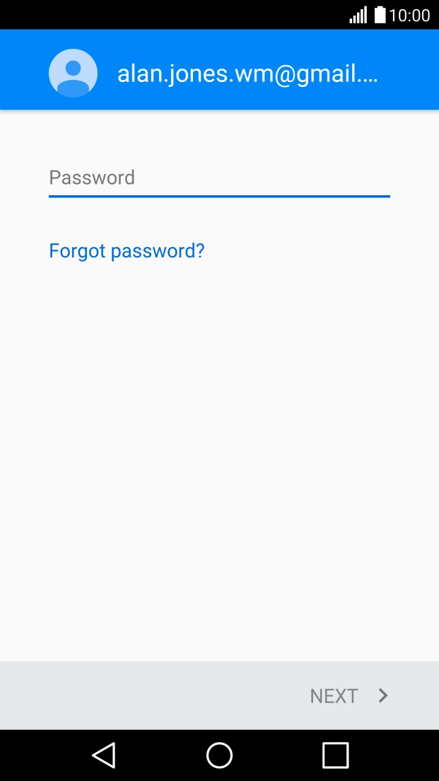 Press the text input field and key in the password for your Google account.