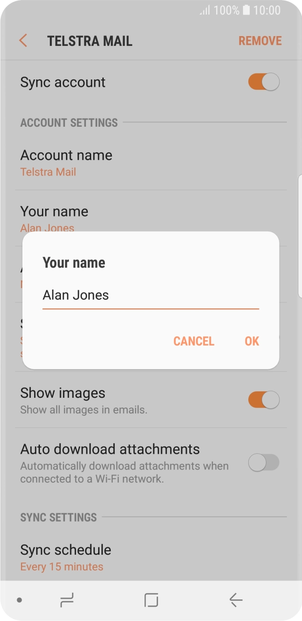 Key in the required sender name and press OK.