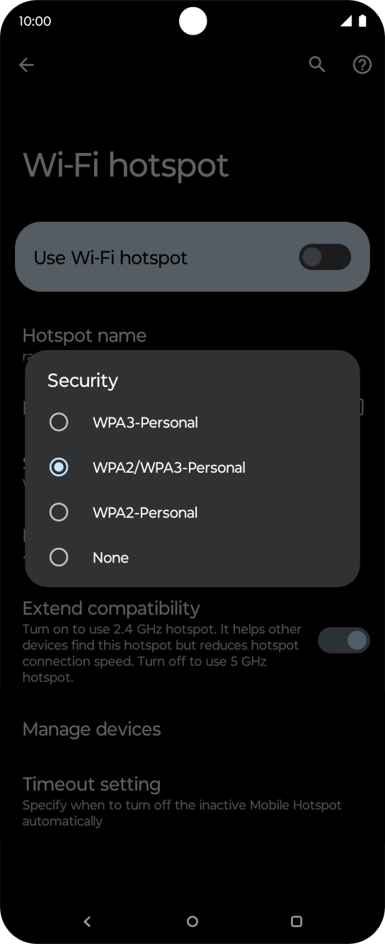 Press WPA3-Personal to password protect your Wi-Fi hotspot.