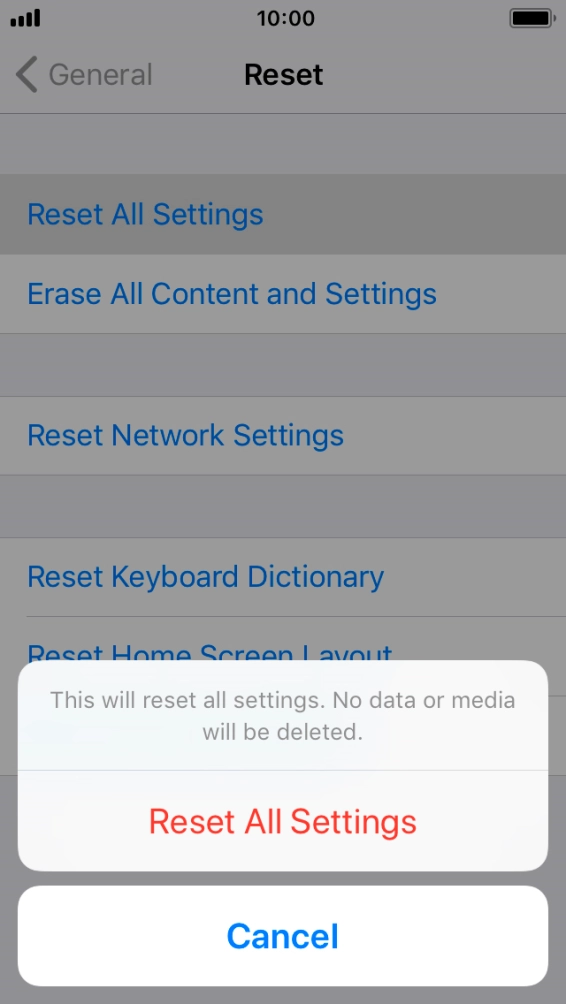 Press Reset All Settings. Press Reset All Settings.