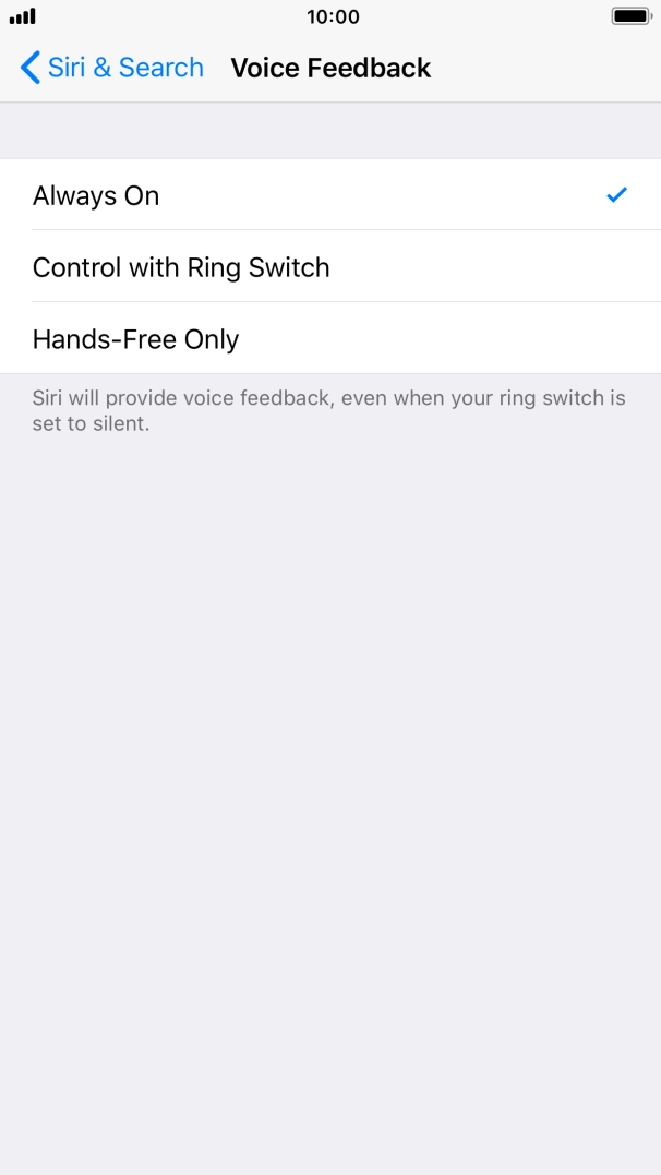 Press the required setting.