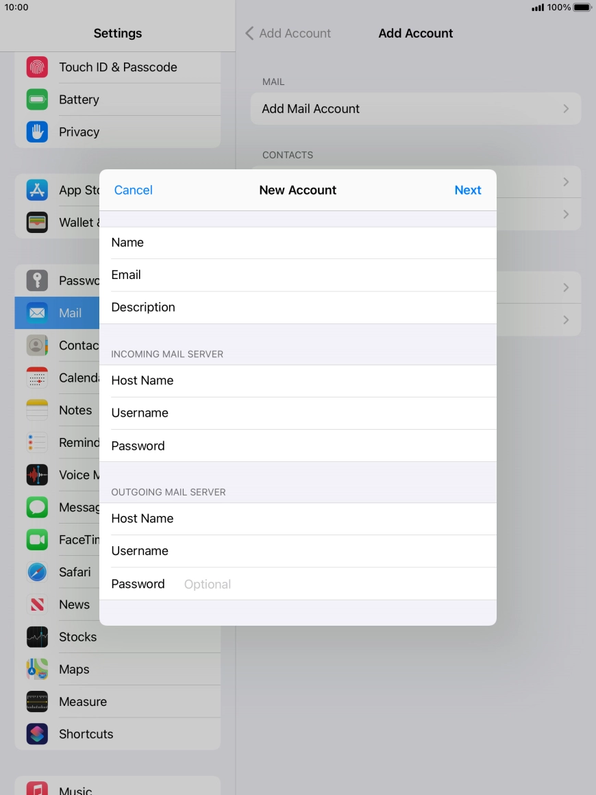 Press Password and key in the password for your email account.