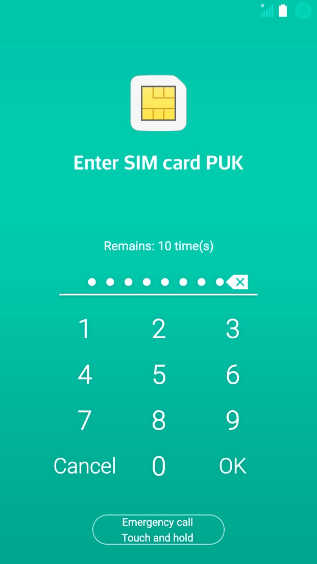 Key in the PUK and press OK.