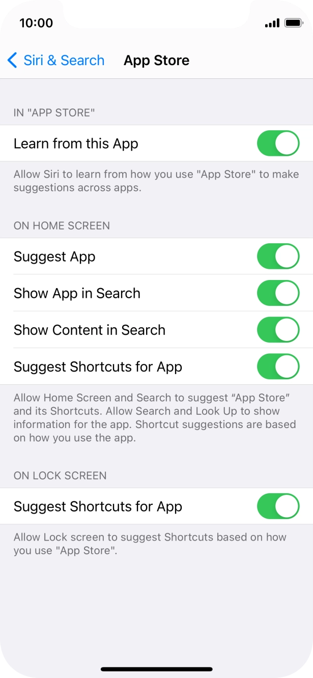 Press the indicators next to the required settings to turn them on or off.