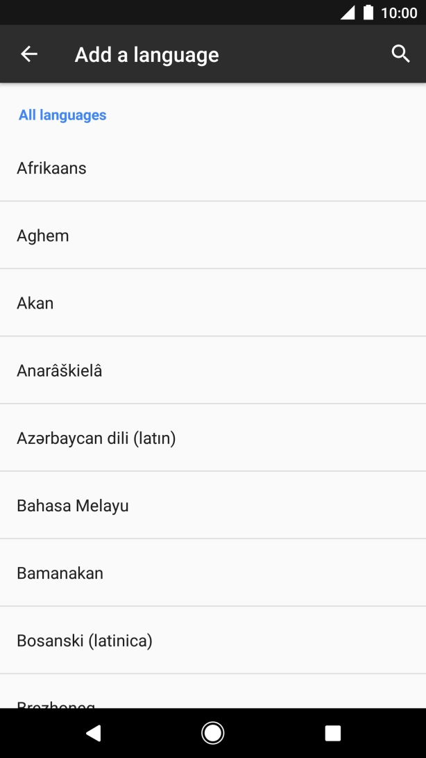 Press the required language to add it to the list of phone languages.