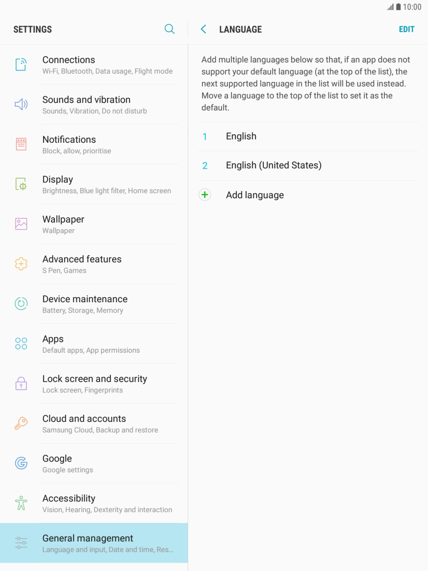 Press and hold any language.