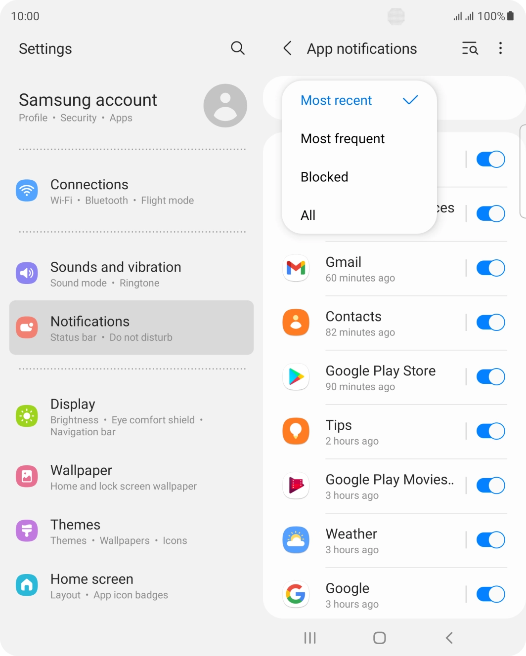 Press the required setting.