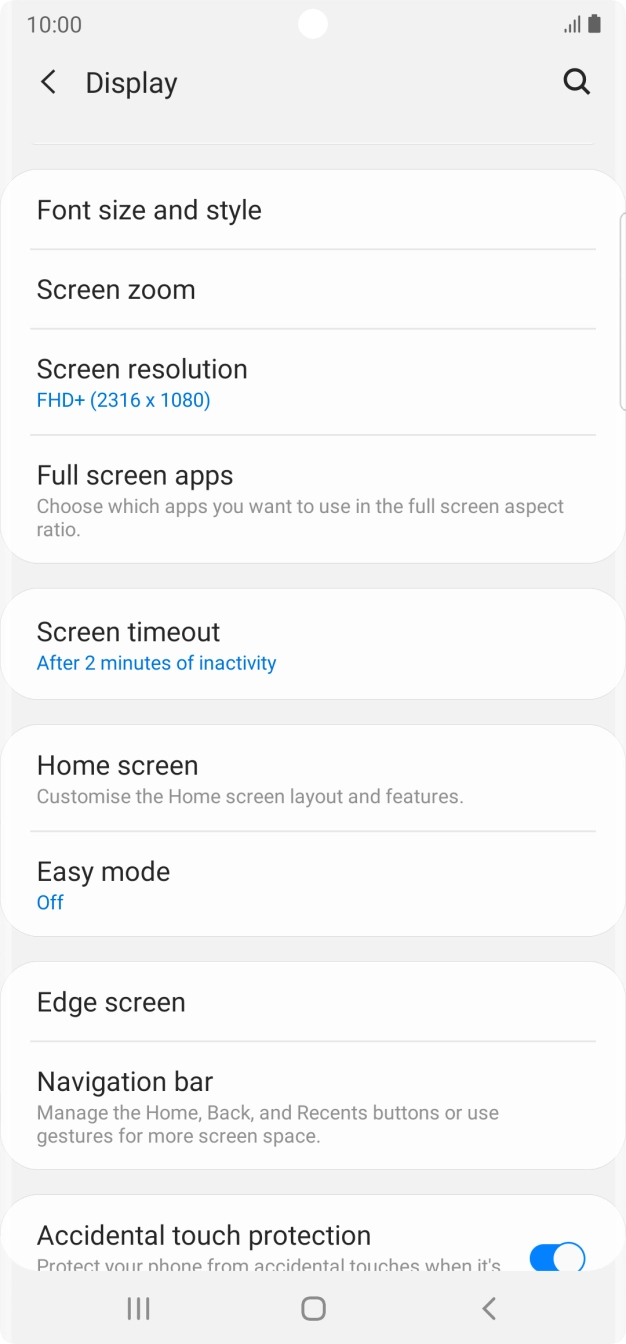 Press Screen timeout.