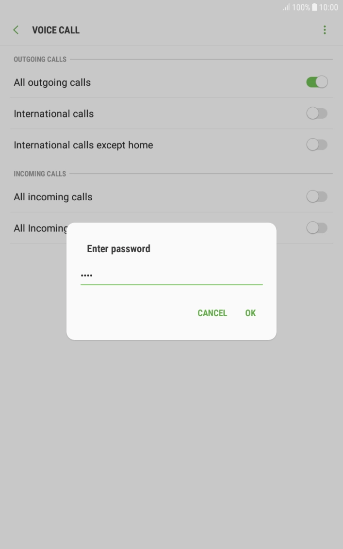 Key in your call barring password and press OK.