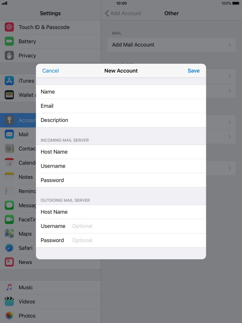 Press Username and key in the username for your email account. Press Username and key in the username for your email account.