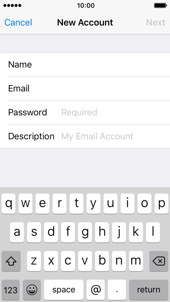 Press Password and key in the password for your email account.