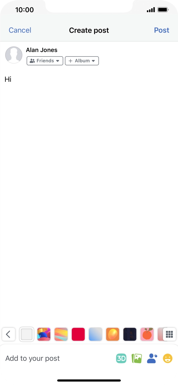 Write the required text and press Post.