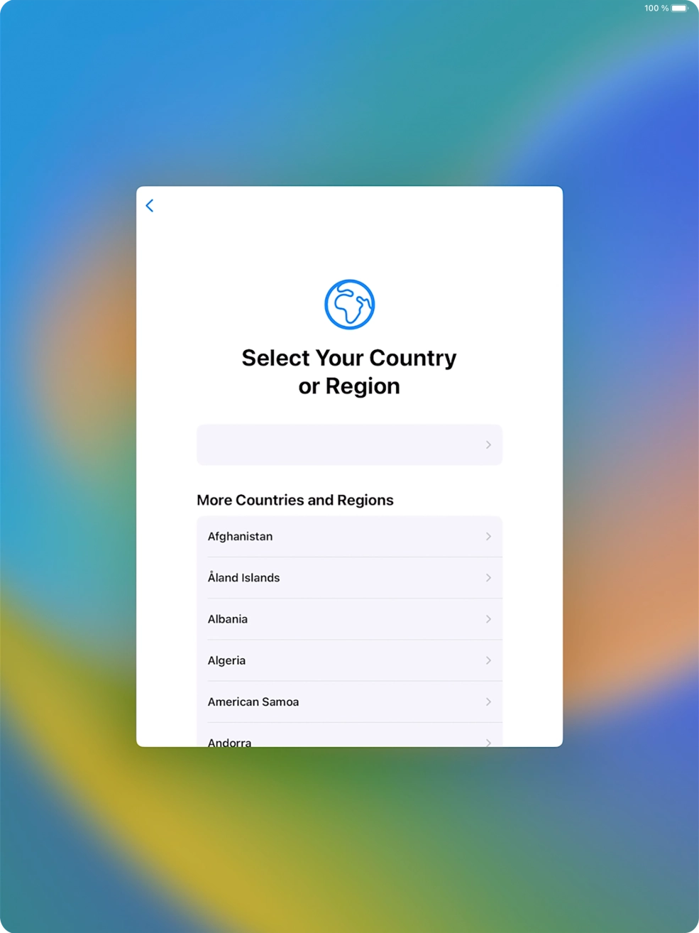 Press the required country or area.