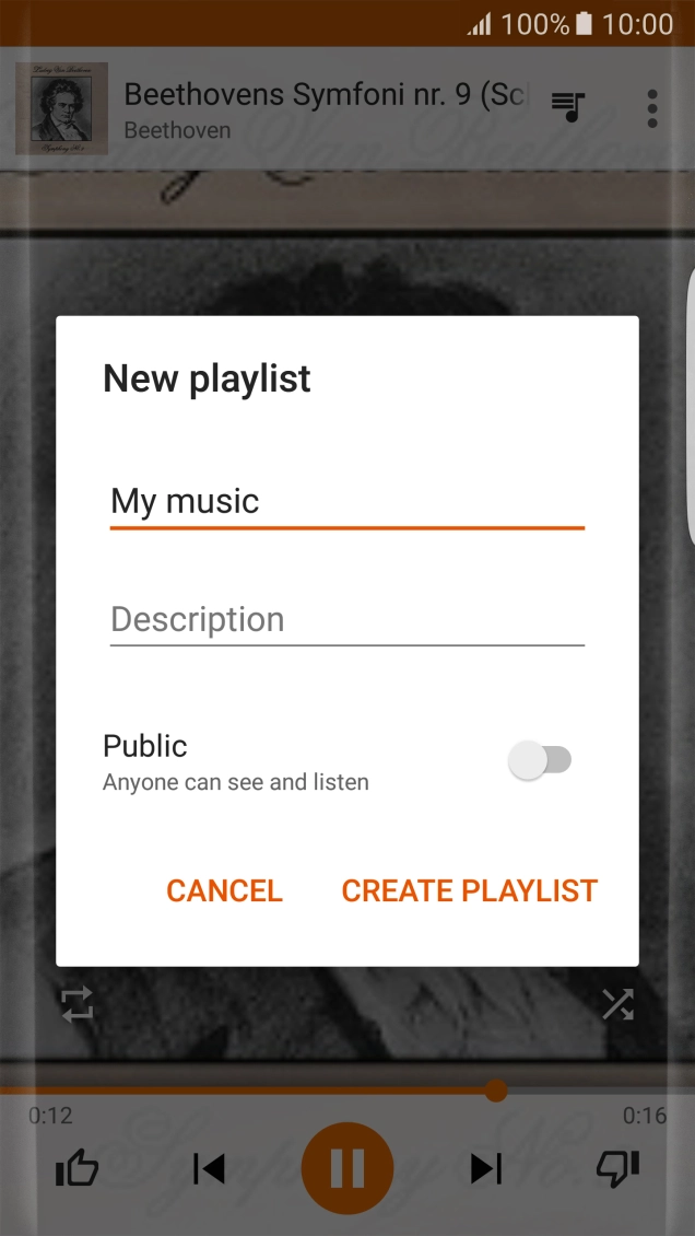 Key in a name for the playlist and press CREATE PLAYLIST.