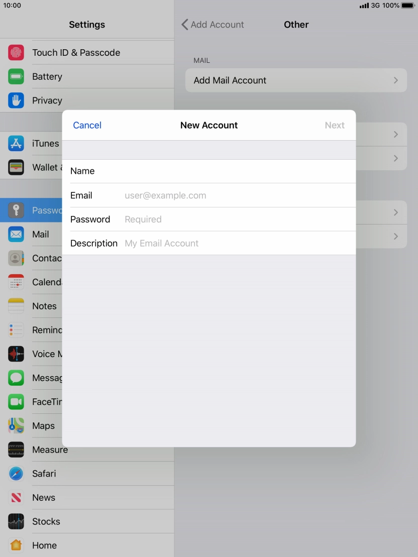 Press Email and key in your email address.