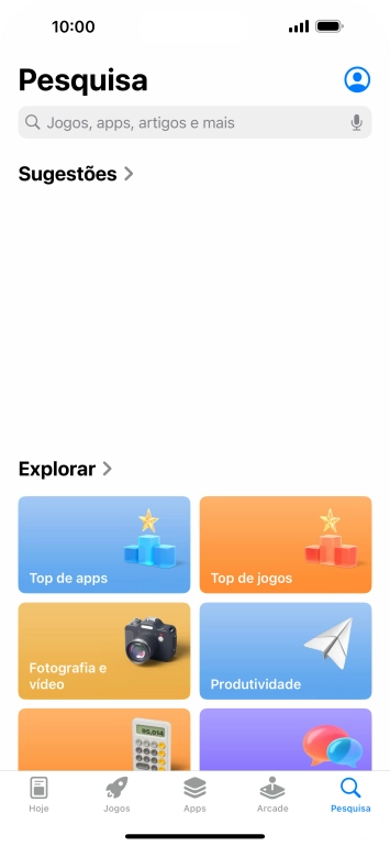 Prima o campo de pesquisa e introduza o nome ou categoria da app pretendida.