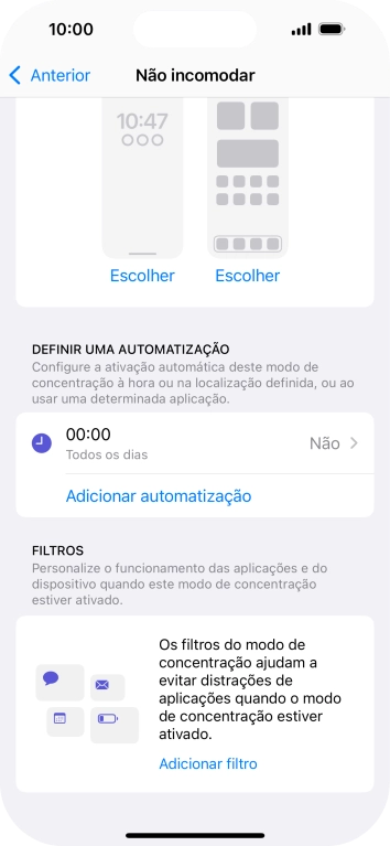 Prima Adicionar automatização e siga as indicações no ecrã para escolher as definições para ativação automática da função 