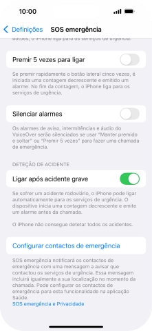 Prima Configurar contactos de emergência e siga as indicações no ecrã para introduzir a sua informação de emergência e os seus contactos de emergência.