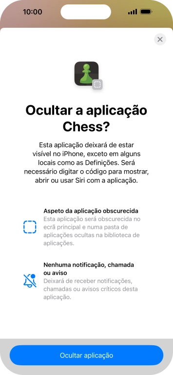 Prima Ocultar aplicação.
