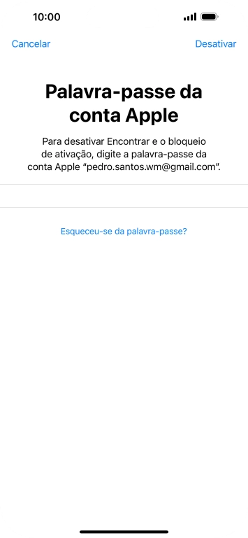 Introduza a password do ID Apple e prima Desactivar. Aguarde um momento enquanto o telefone restabelece as definições originais. Siga as indicações no ecrã para configurar o telefone de modo que este fique pronto a ser utilizado.