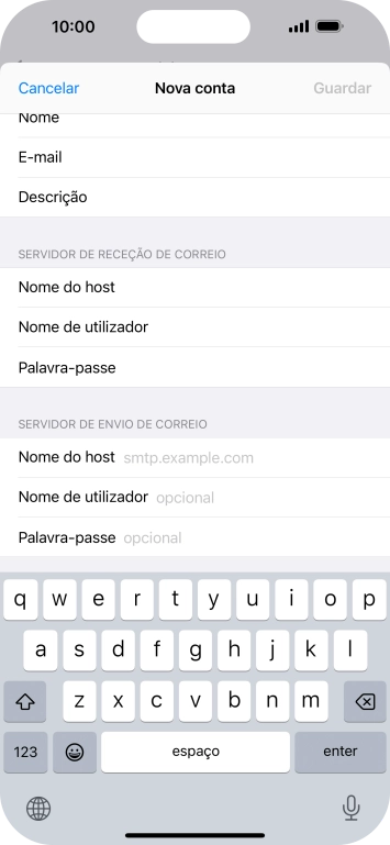Prima Nome do host e insira smtp.vodafone.pt.