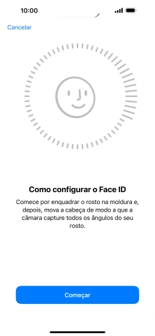 Prima Começar e siga as indicações no ecrã para estabelecer um código de reconhecimento facial (Face ID).