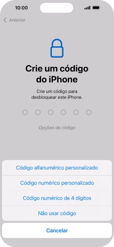 Siga as indicações no ecrã para ativar a utilização do código de bloqueio do telefone ou prima Não usar código.