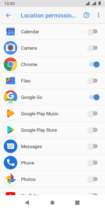 Press the indicator next to the required app to turn the function on or off. Press the indicator next to the required app to turn the function on or off.