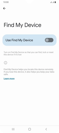 Press the indicator next to 'Find My Device' to turn on the function.