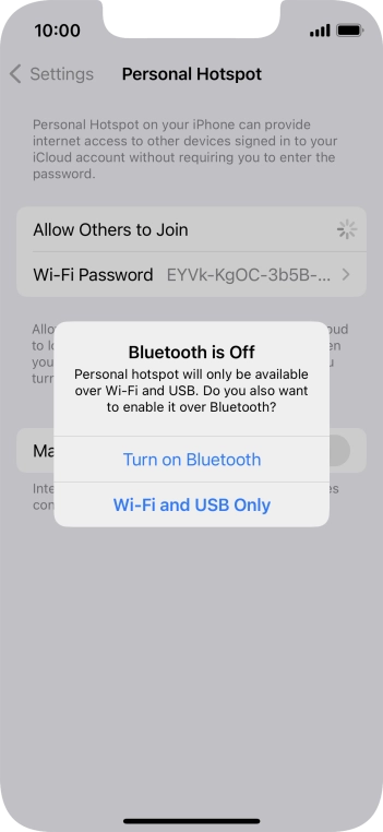If WiFi is turned on, press Wi-Fi and USB Only.
