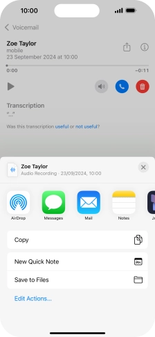 Press the required setting and follow the instructions on the screen to share or save the message.