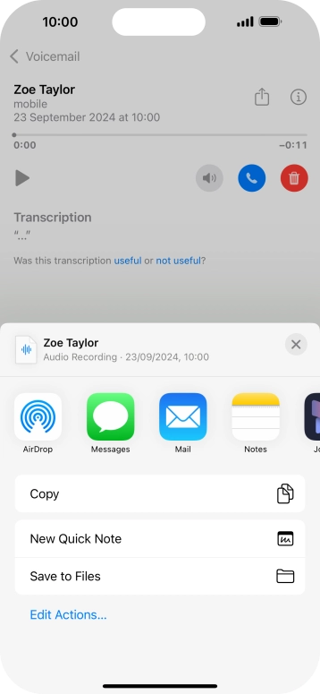 Press the required setting and follow the instructions on the screen to share or save the message.