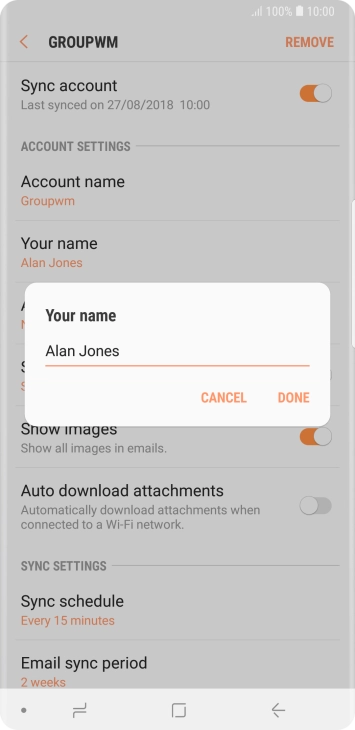 Key in the required sender name and press DONE. Key in the required sender name and press DONE.